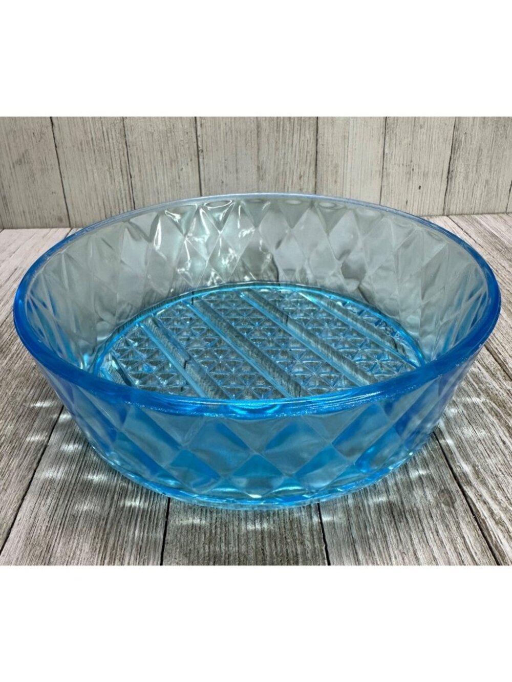Vtg EAPG Bryce Brothers Style Bowl Diamond Quilted Pattern Sky Blue Glass 7" DIA